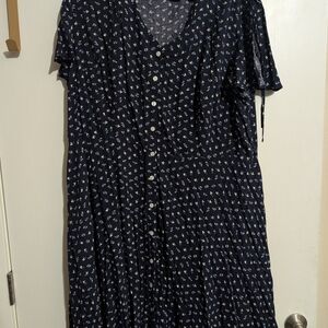 Chaps Dark Blue Floral Long Sleeve Dress